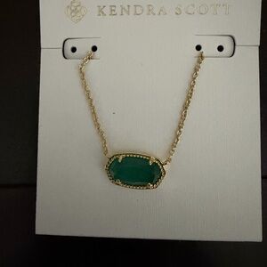 Kendra Scott Elisa Gold and Emerald Green Cats Eye Necklace